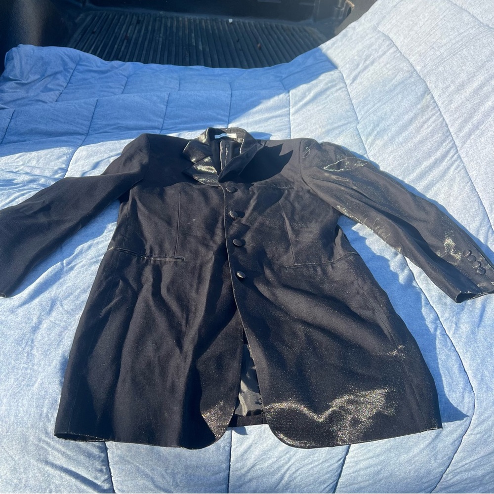 Vintage Falcone Shimmery Long Black Blazer Size 38R